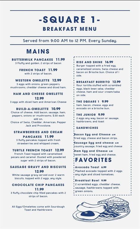 Square 1 Sunday Brunch Menu